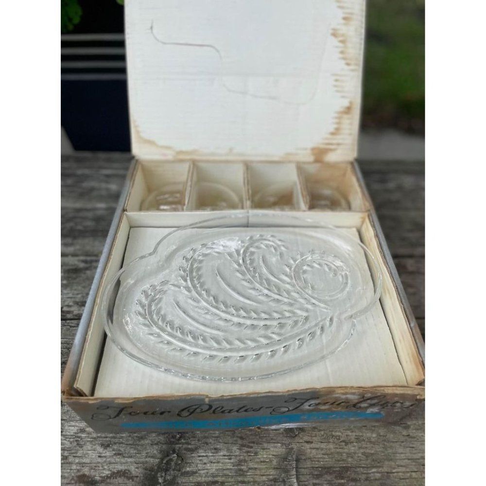 Federal Glass Vintage Snack Set Hospitality 1950s MCM Clear Retro Set of 4